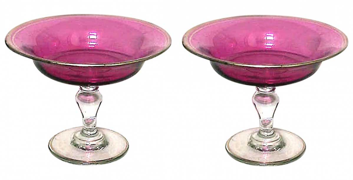 French victorian cranberry glass compotes