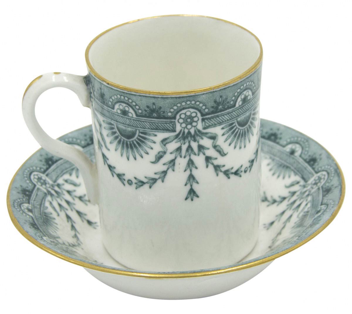 Set of 5 english victorian worcester porcelain teacups and saucers