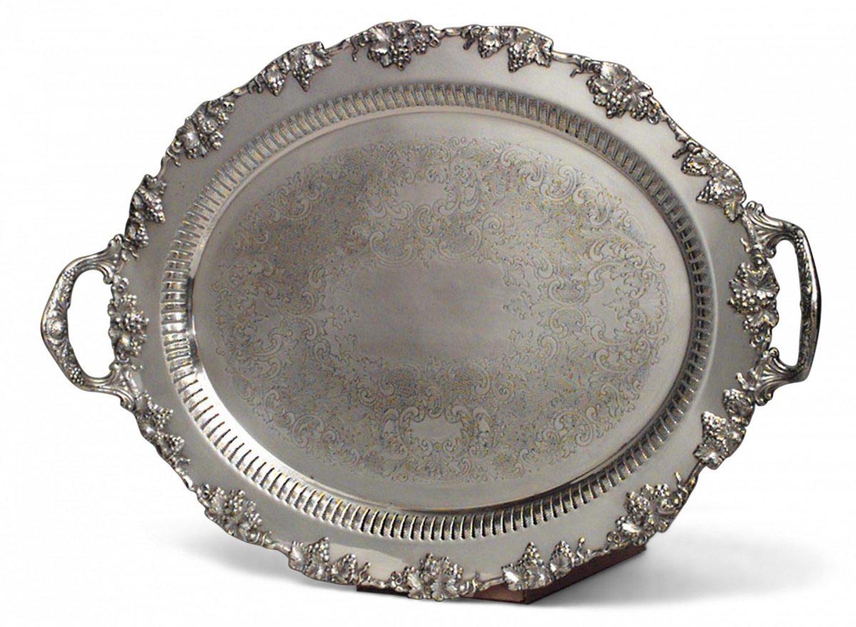 English victorian silver plate tray 14