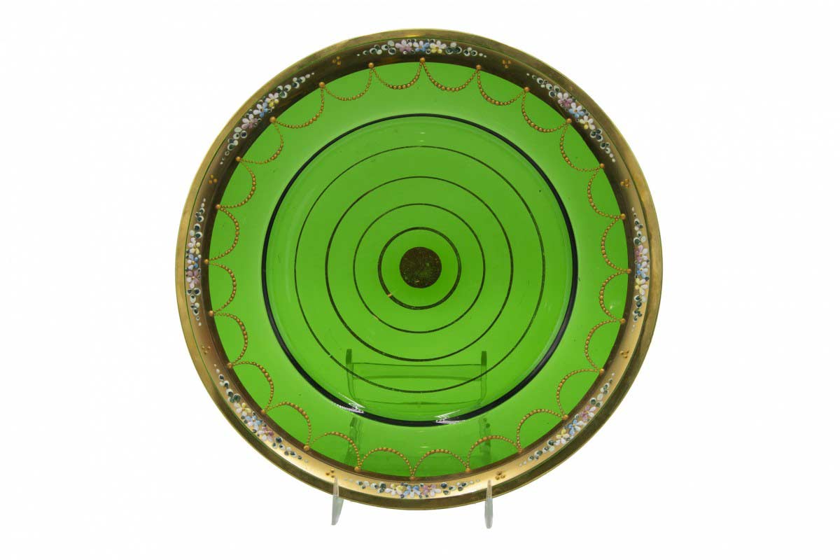 Set of green crystal dinner plates