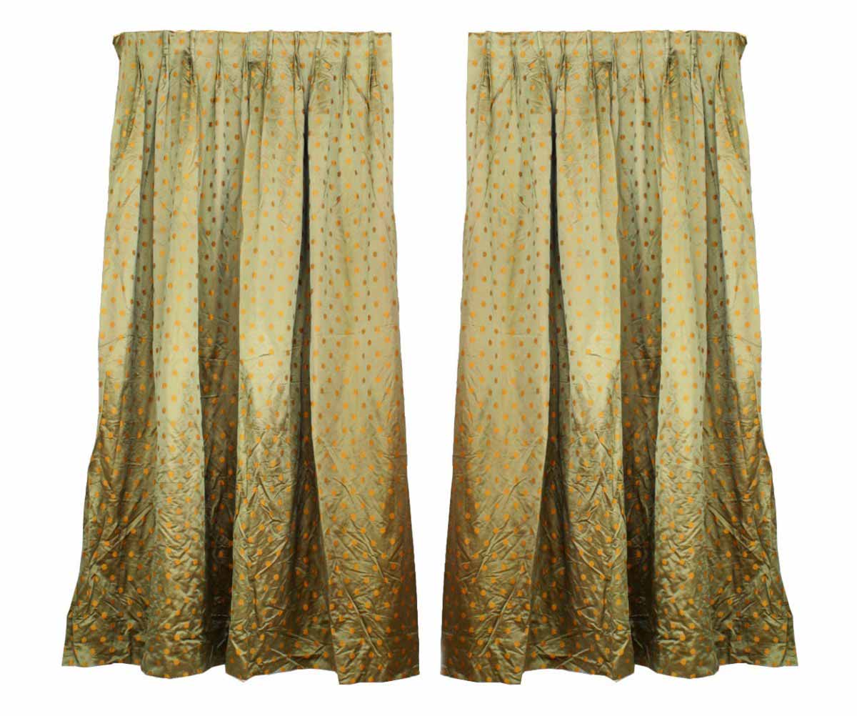 Green silk gold flower silk drapes
