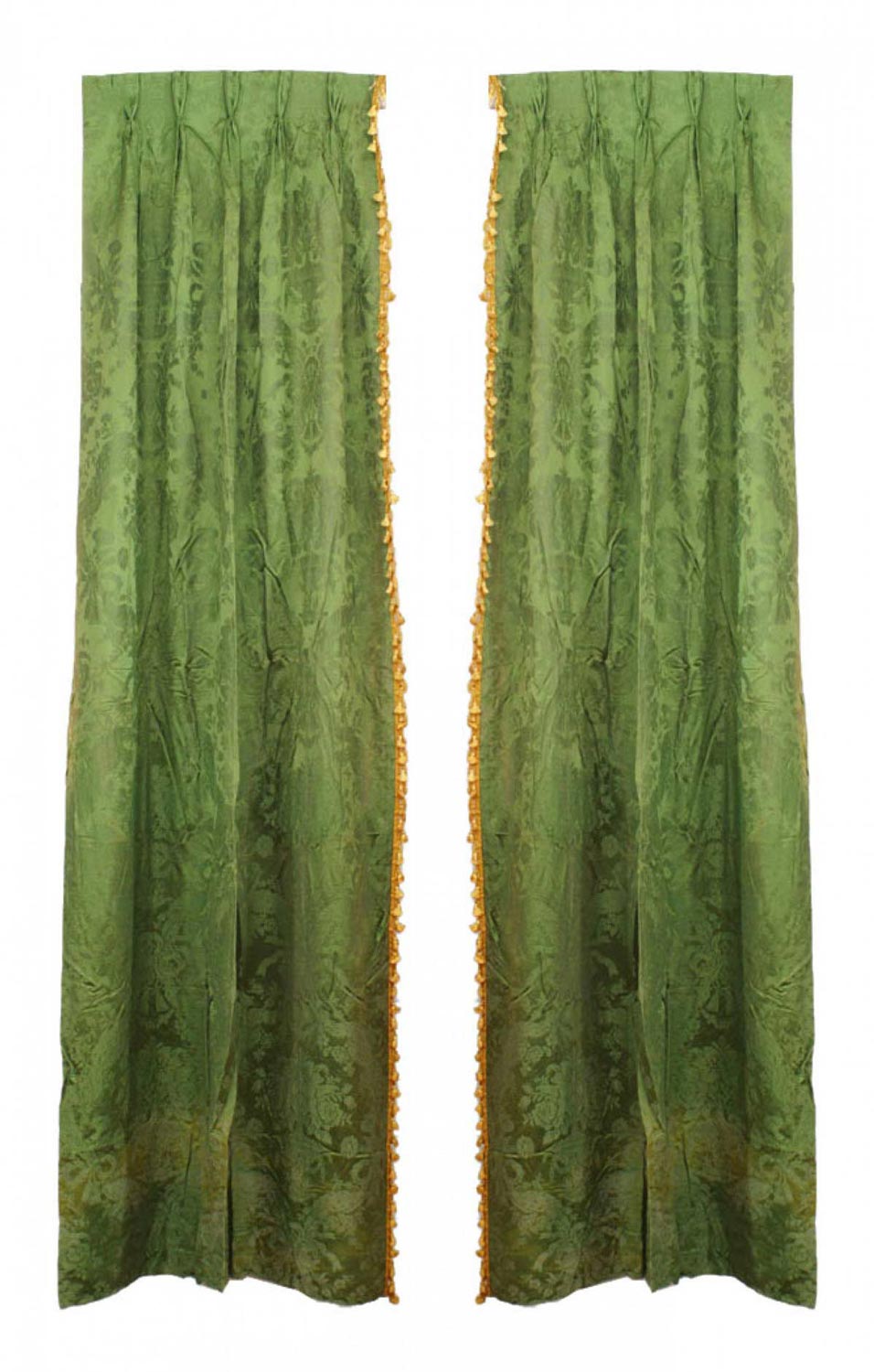 Green damask gold tassel drapes