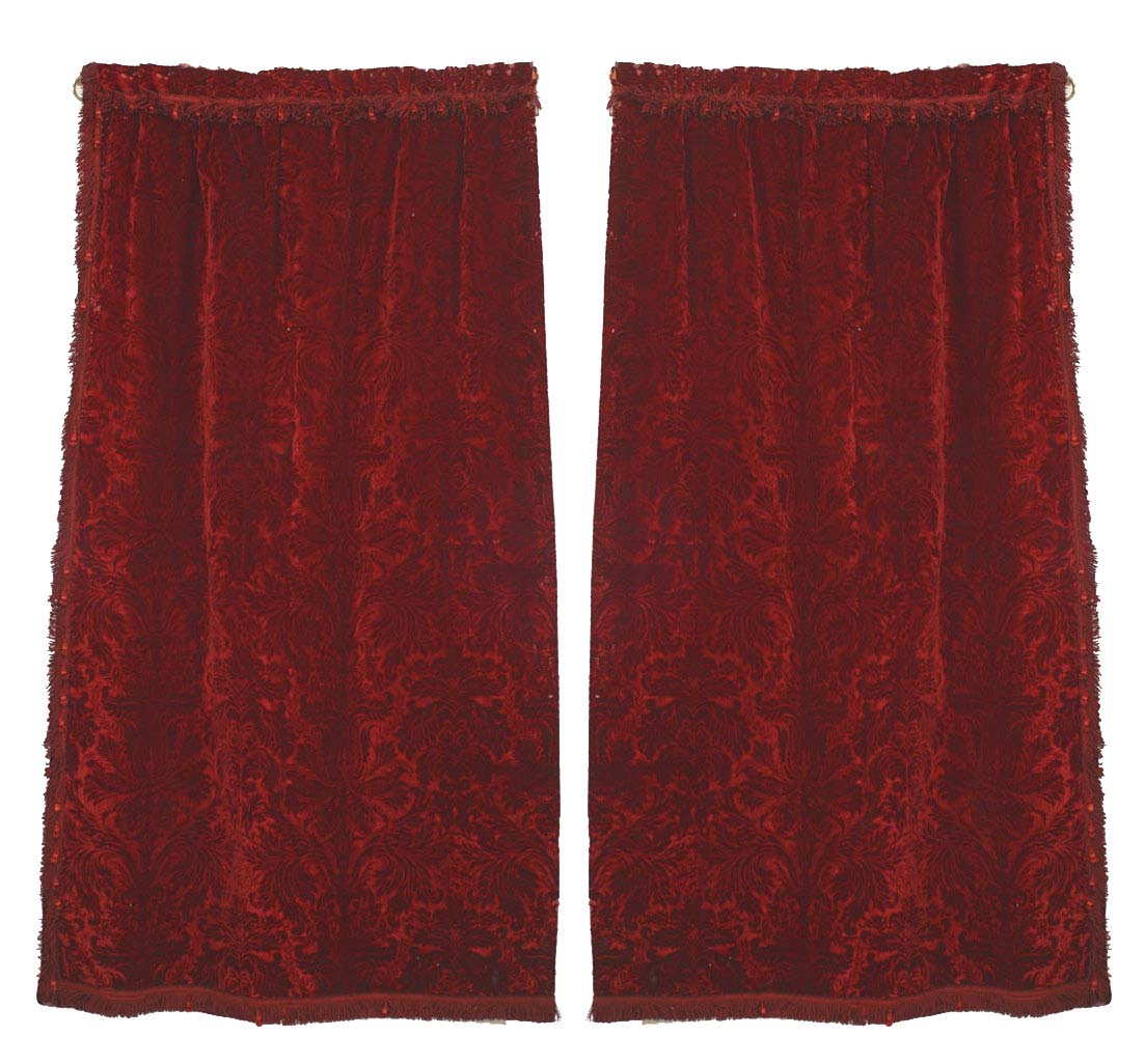 Dark burgundy cut velvet drapes