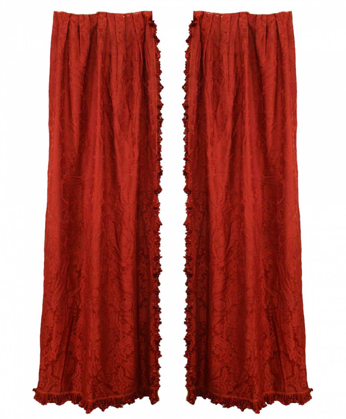 Deep rose silk damask drapes 1
