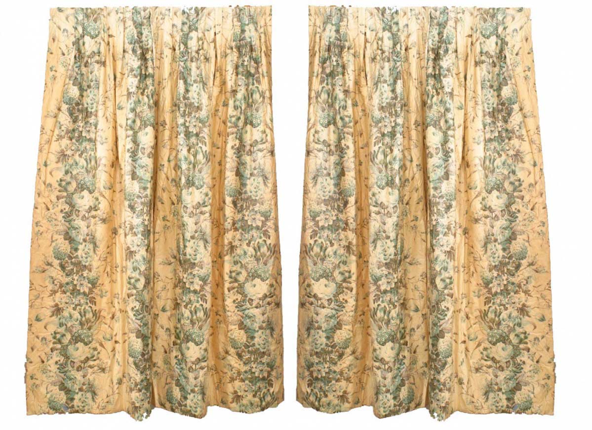 Cream chintz floral drapes