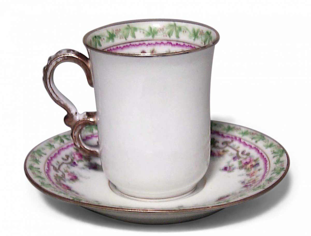 Set of 5 french victorian porcelain floral teacups