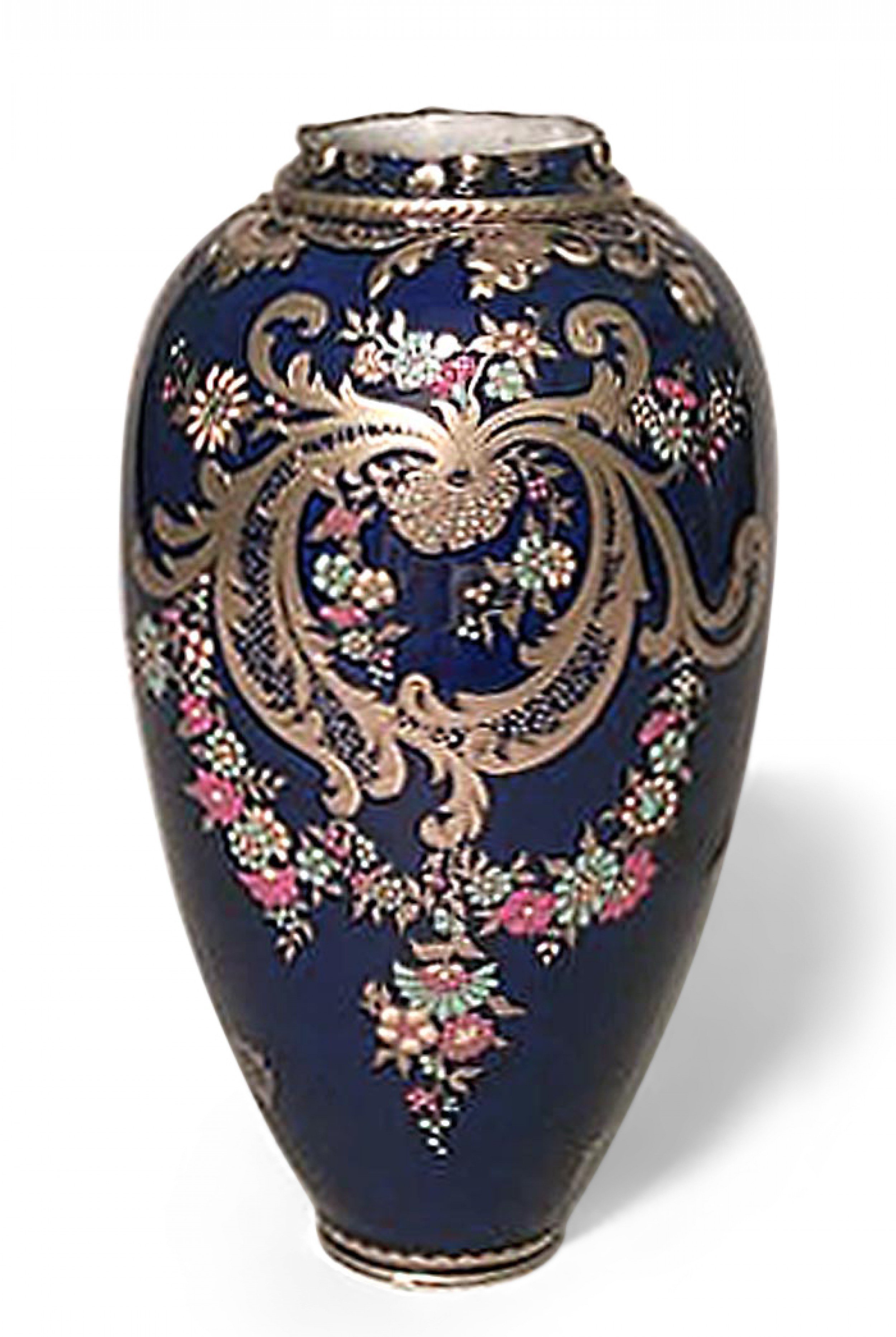 English victorian cobalt blue and gold porcelain vase