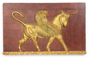 Egyptian style painted carved wall plaque