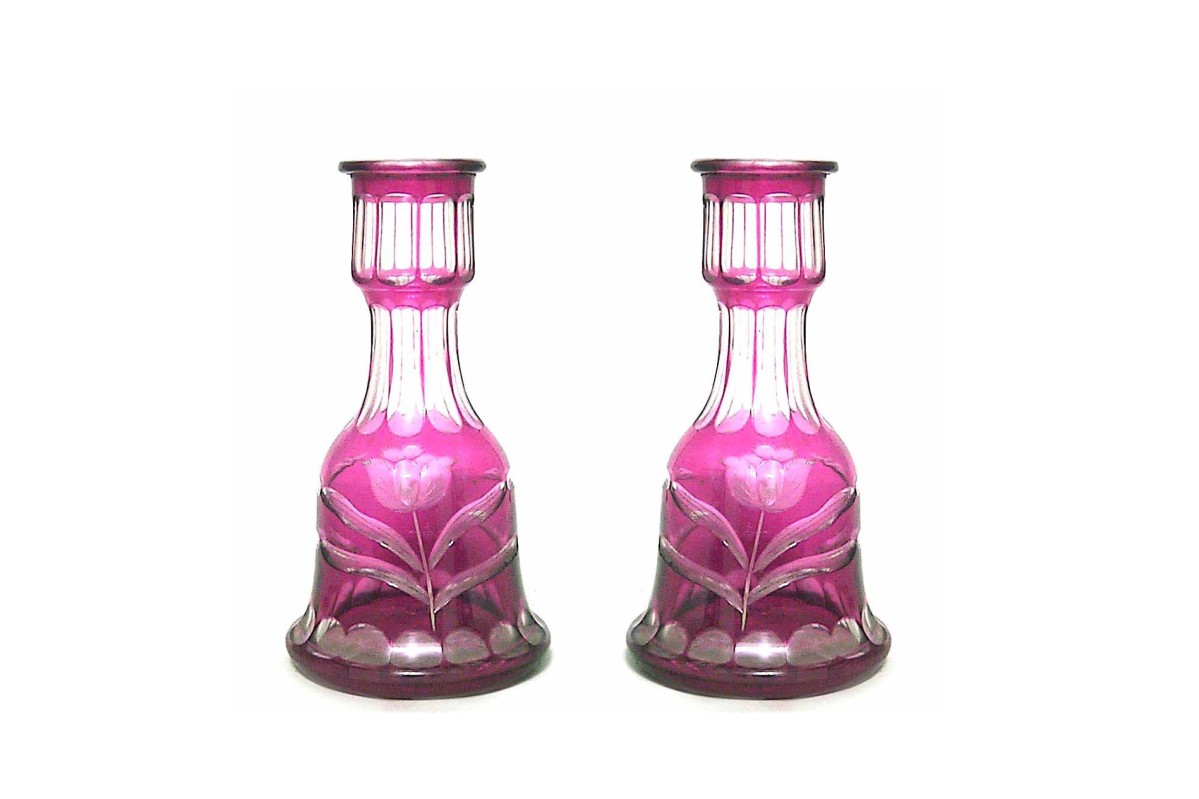 German cranberry crystal decanter vases