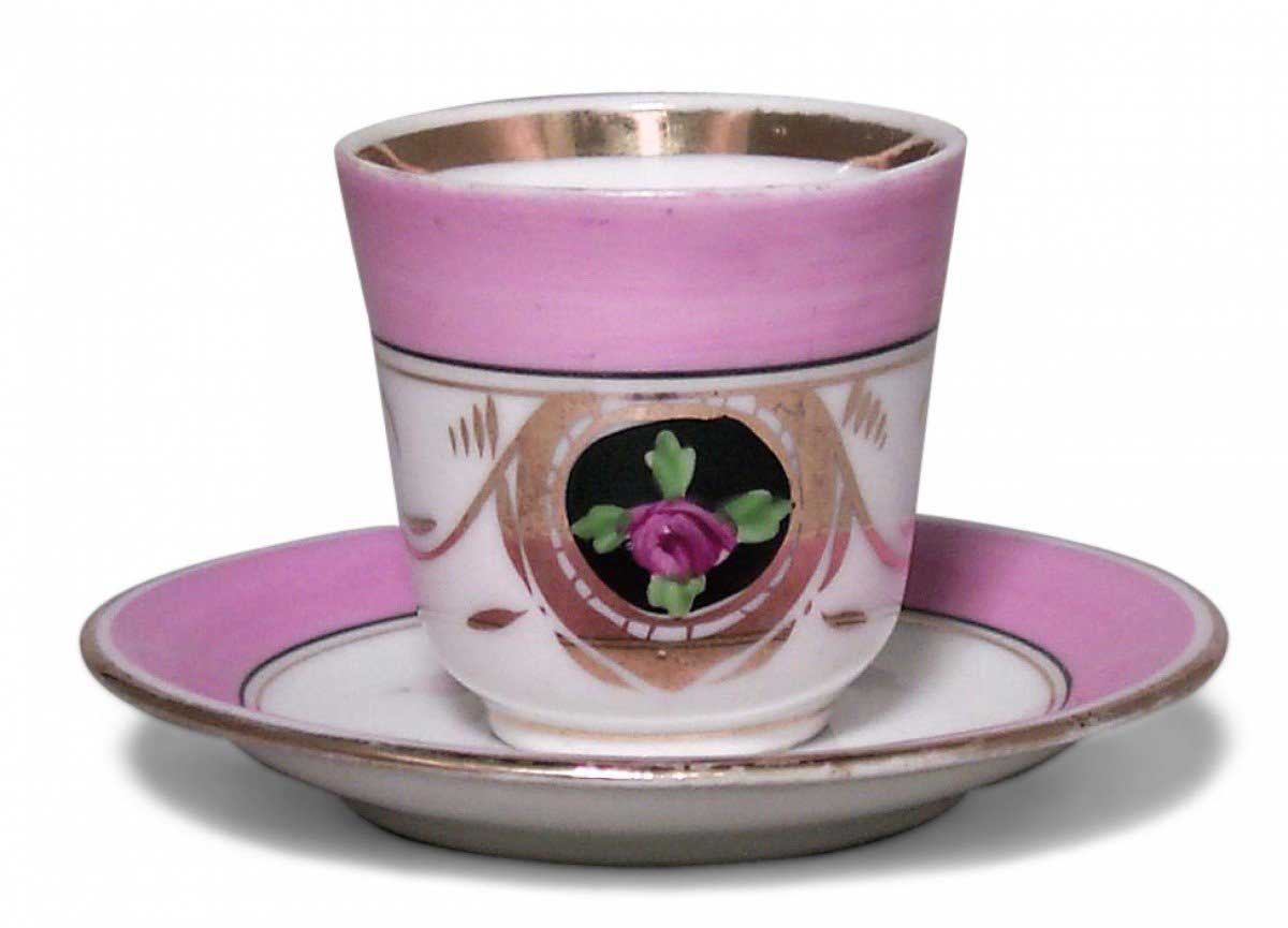 Set of 3 french victorian pink porcelain teacups and saucers