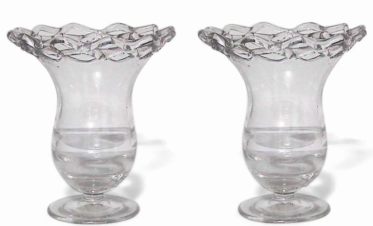 Pair of english victorian glass filigree urns