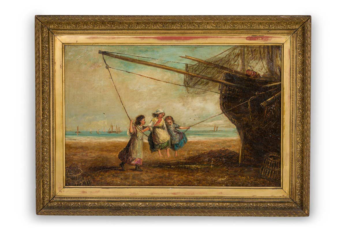 English victorian 3 girls on a swing painting