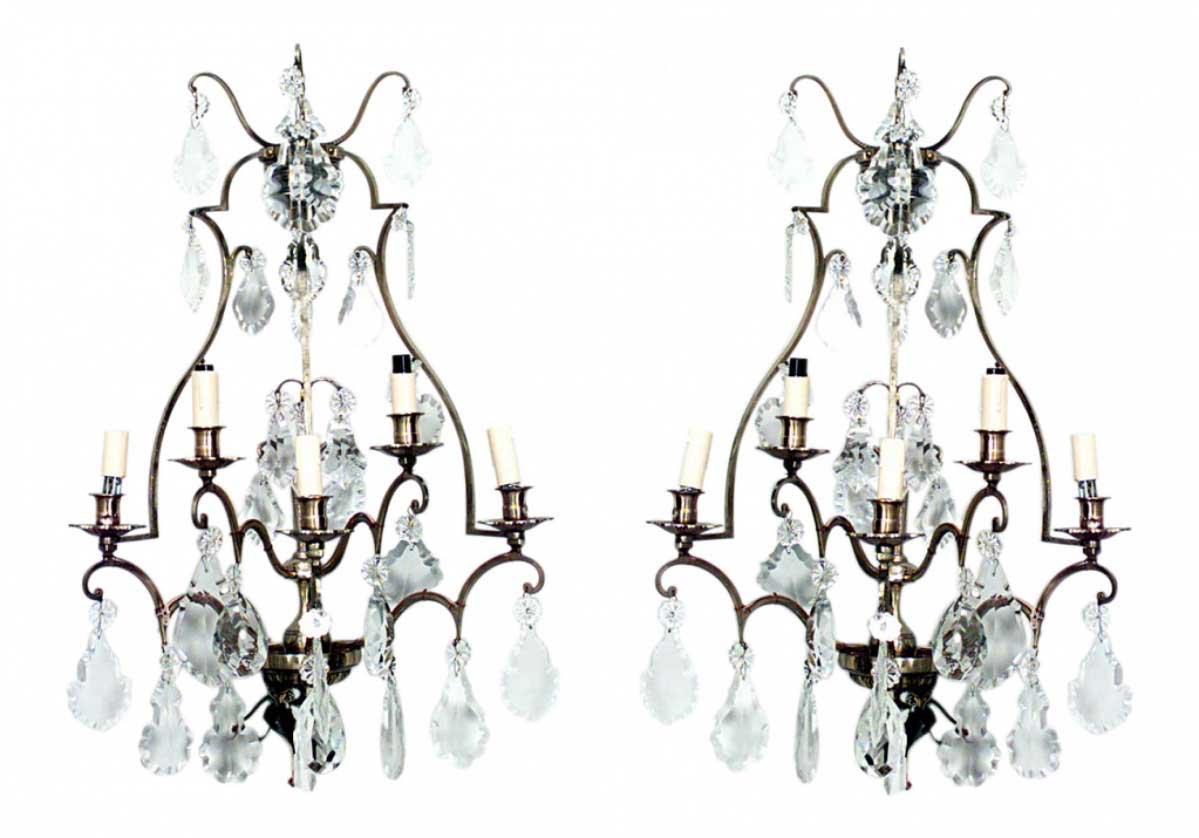 French louis xv cut glass wall sconces