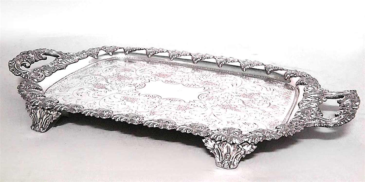English victorian silver plate footed tray 1
