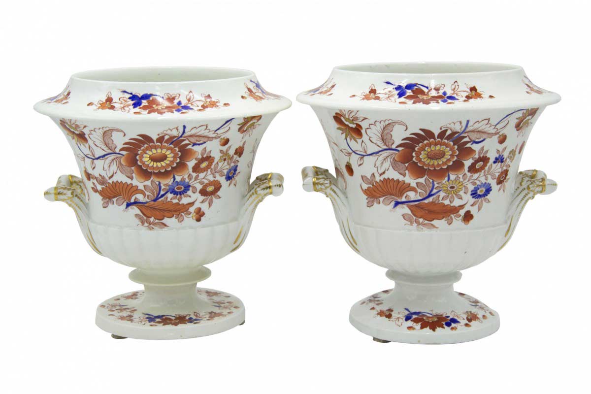 Pair of german lowenstaff floral porcelain urns 1
