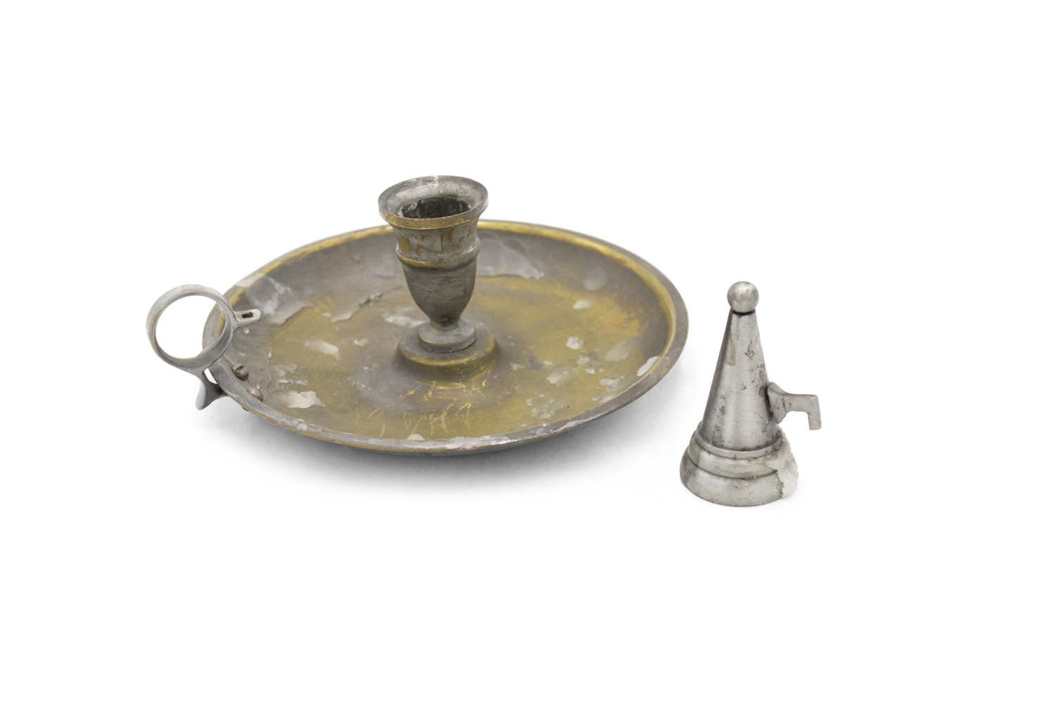 English renaissance style pewter candlesticks with snuffers 1