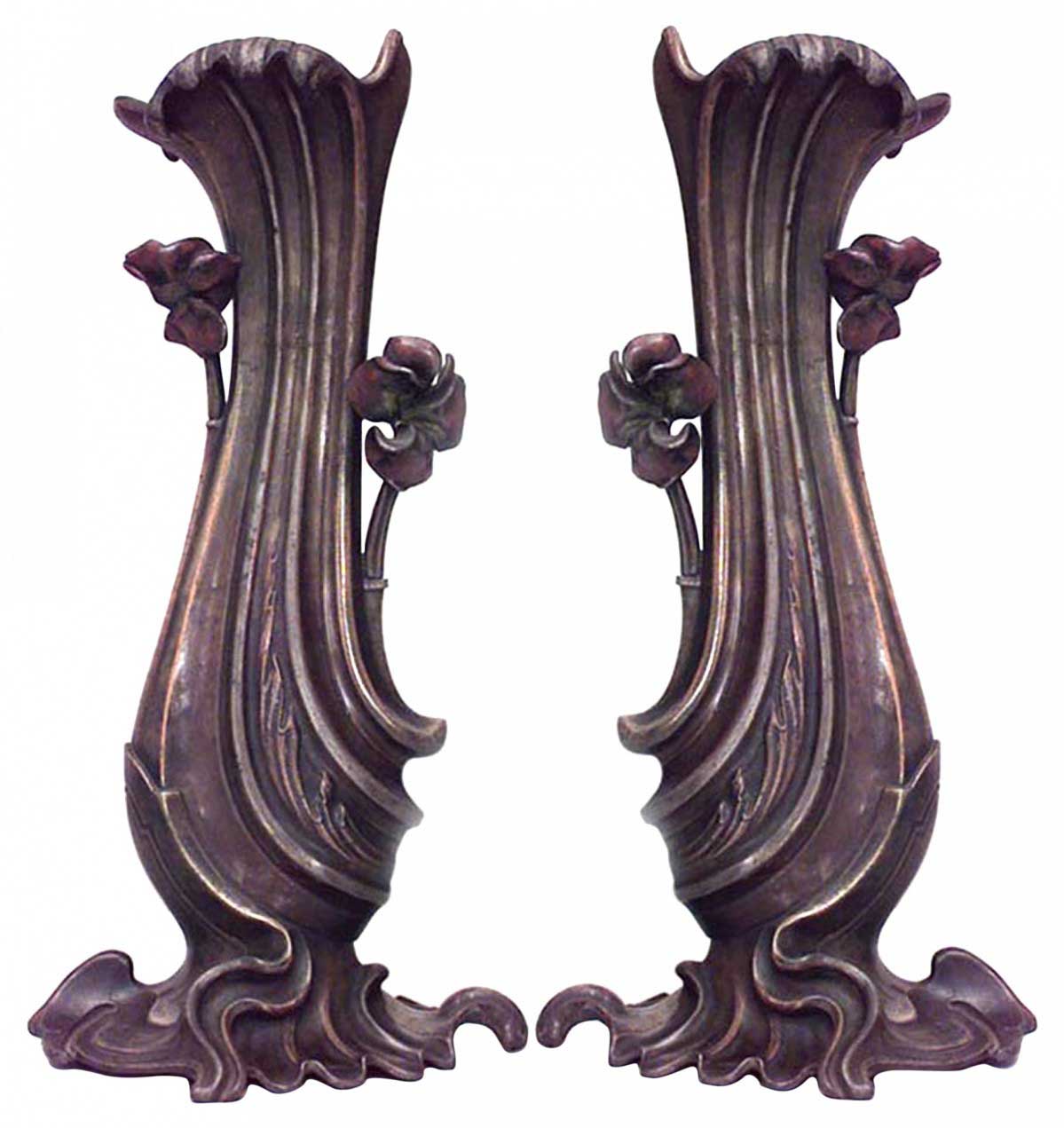 Pair of french art nouveau metal vases 1
