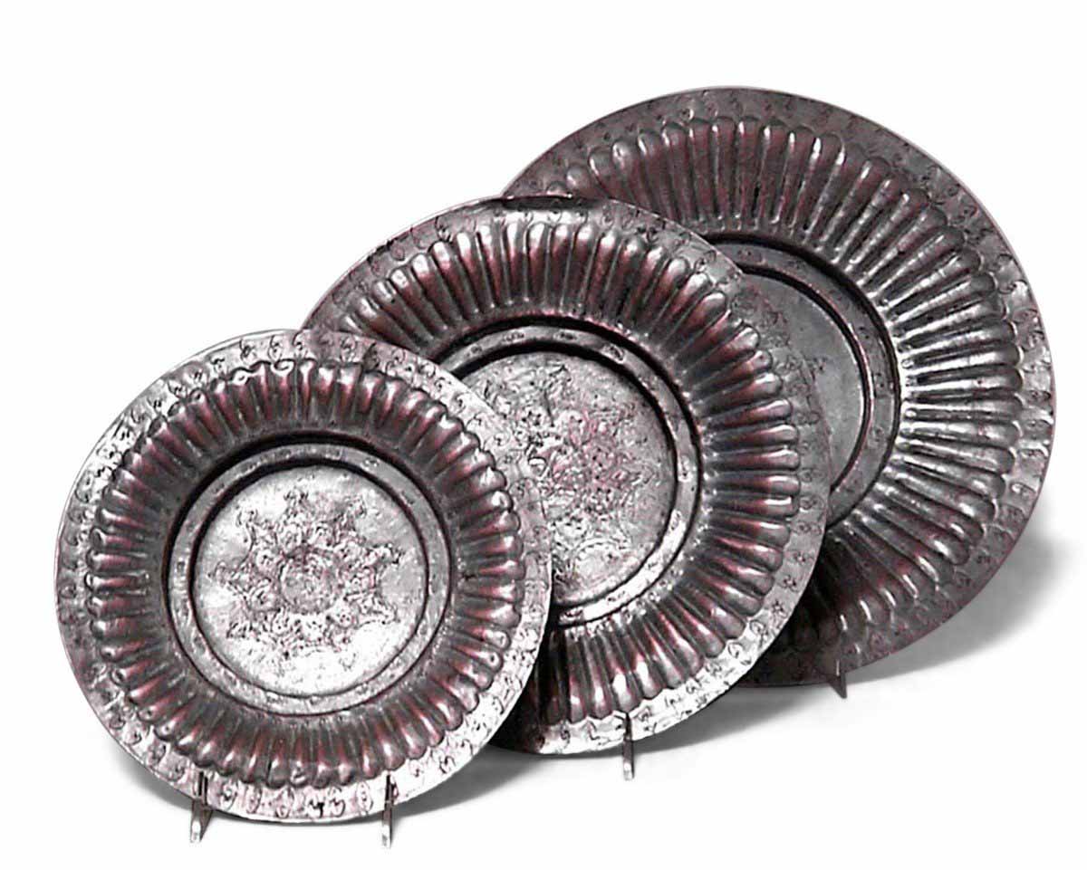 3 piece moorish style copper tray set