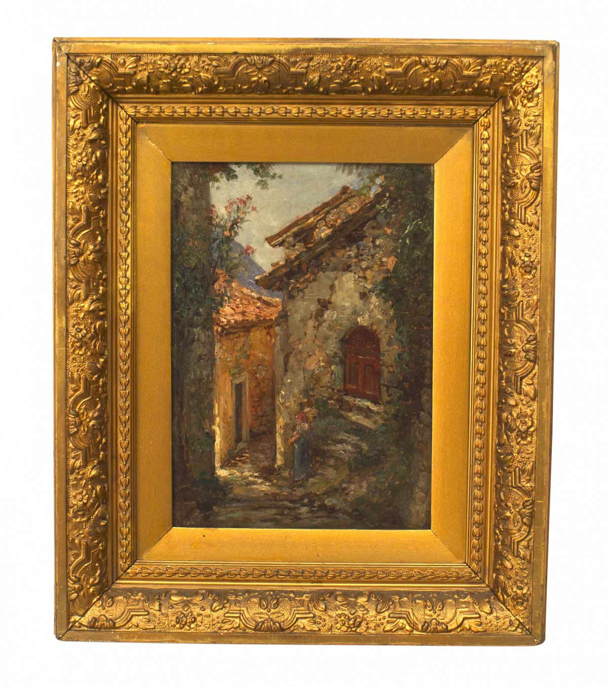 French impressionist oil of cobbled street scene