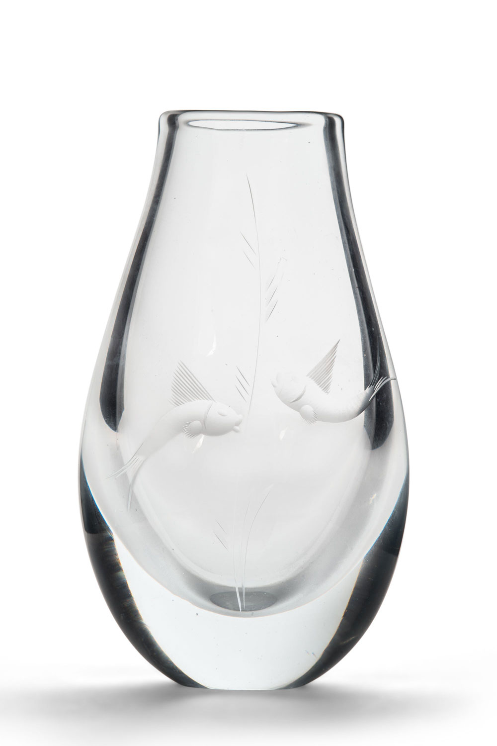 Mid Century Tear Drop Etched Glass Vase