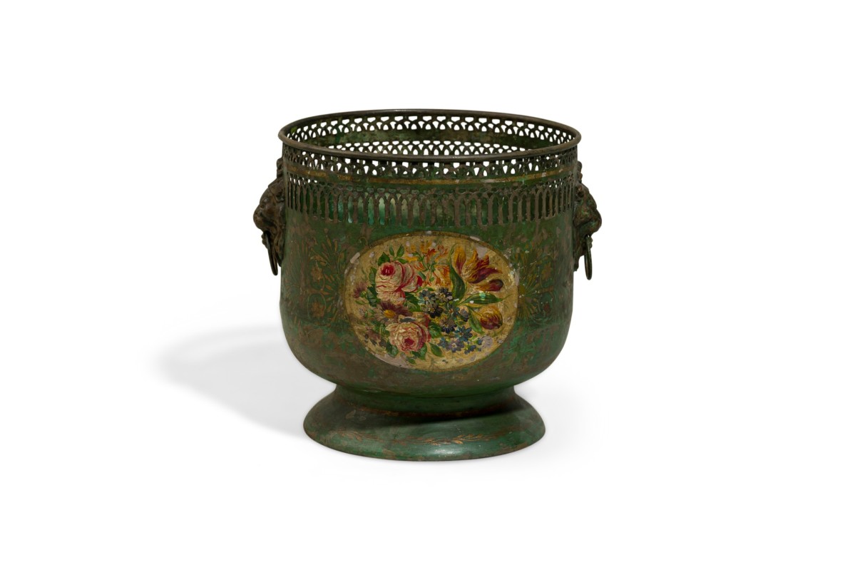 French victorian floral tole pot