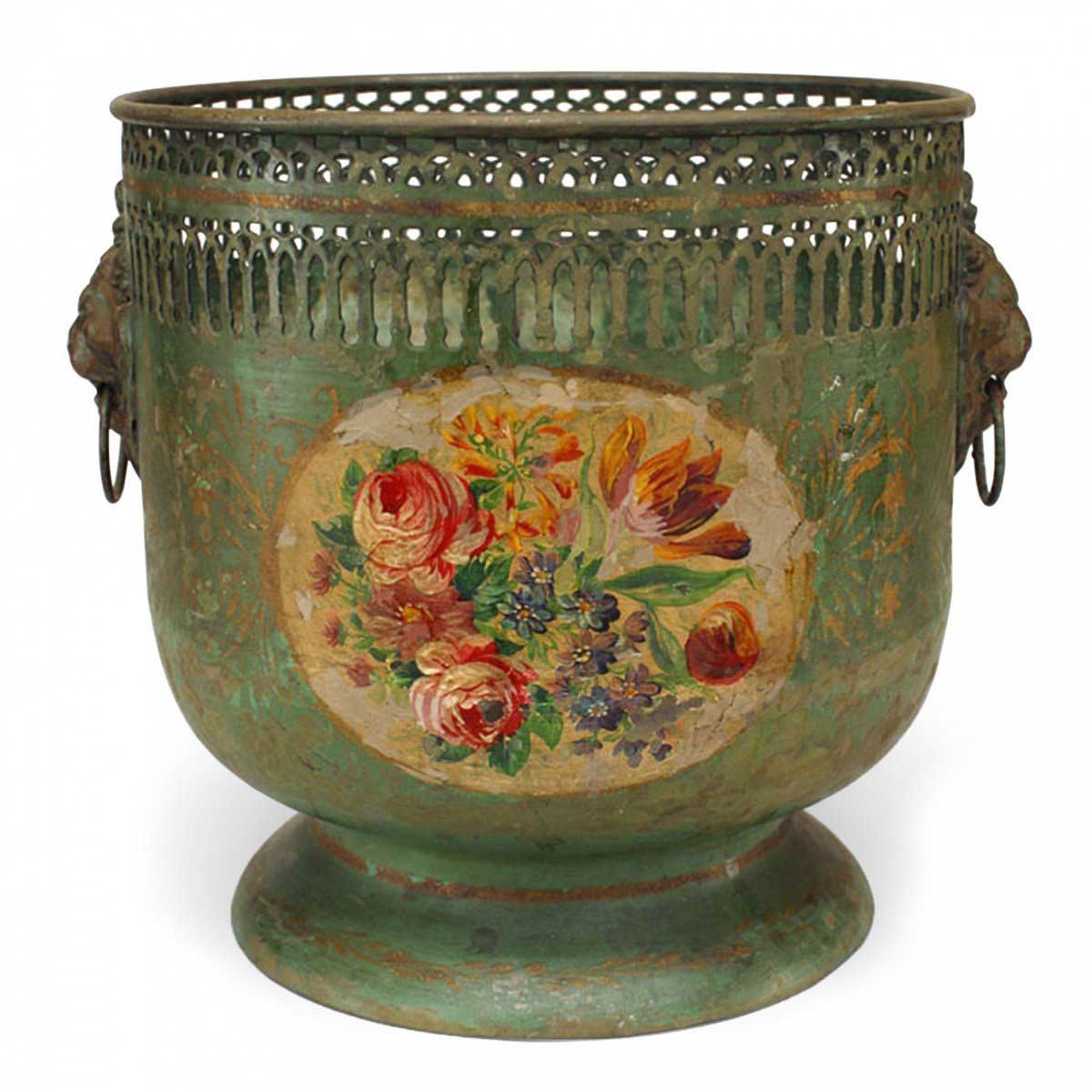 French victorian floral tole pot