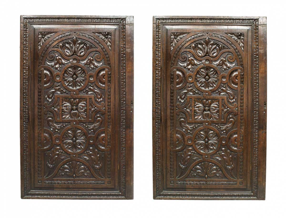 English renaissance carved walnut panels