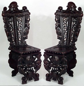 Seating side chair pair italian renaissance walnut 020769