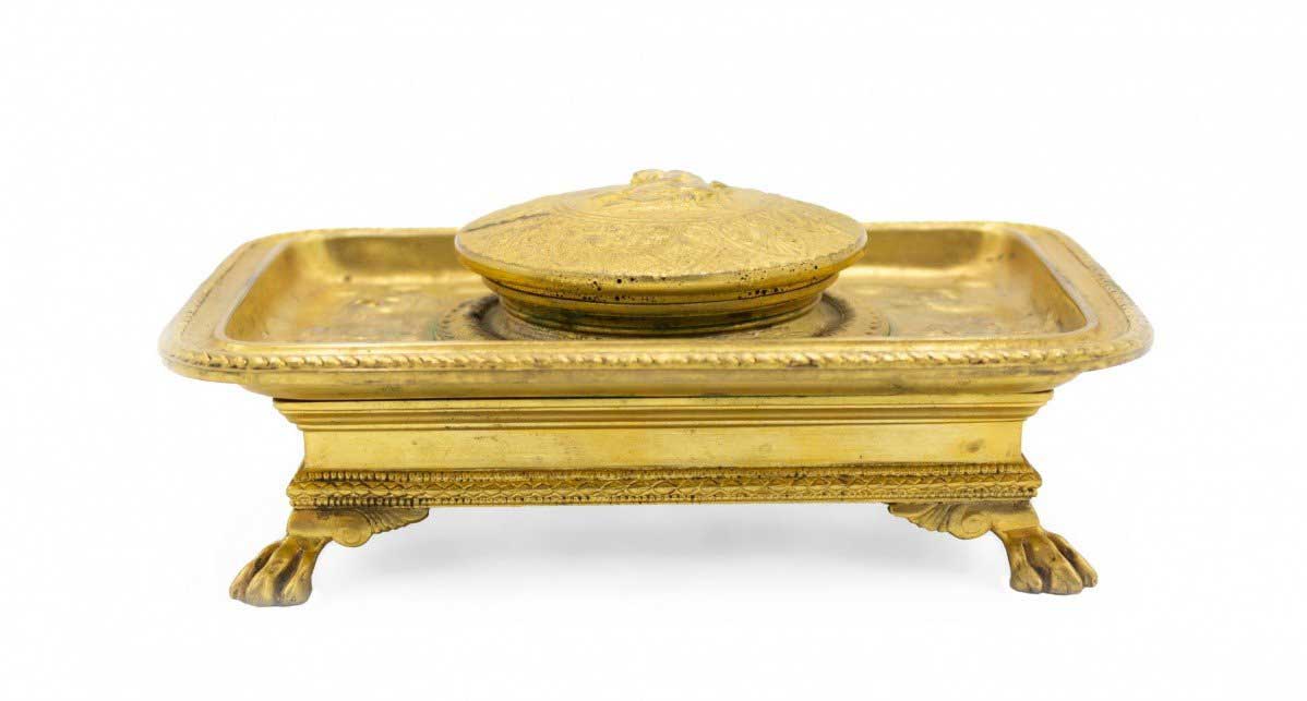 French empire bronze dore inkwell