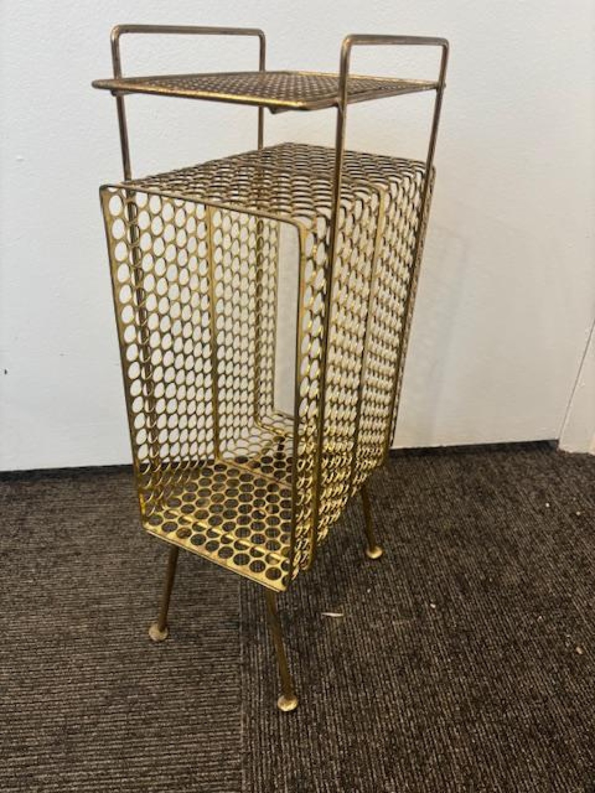 Mid century brass mess magazine rack telephone table