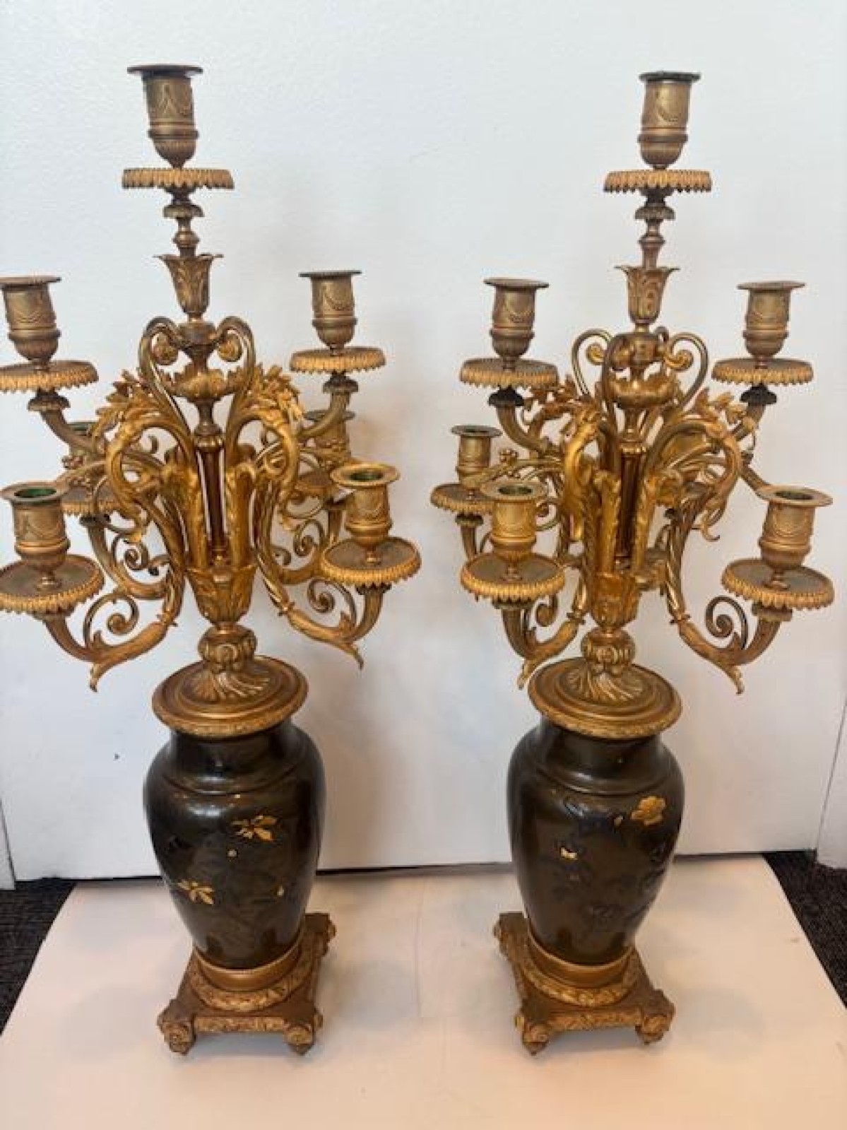 French victorian gitl candelabra with a japanese vase