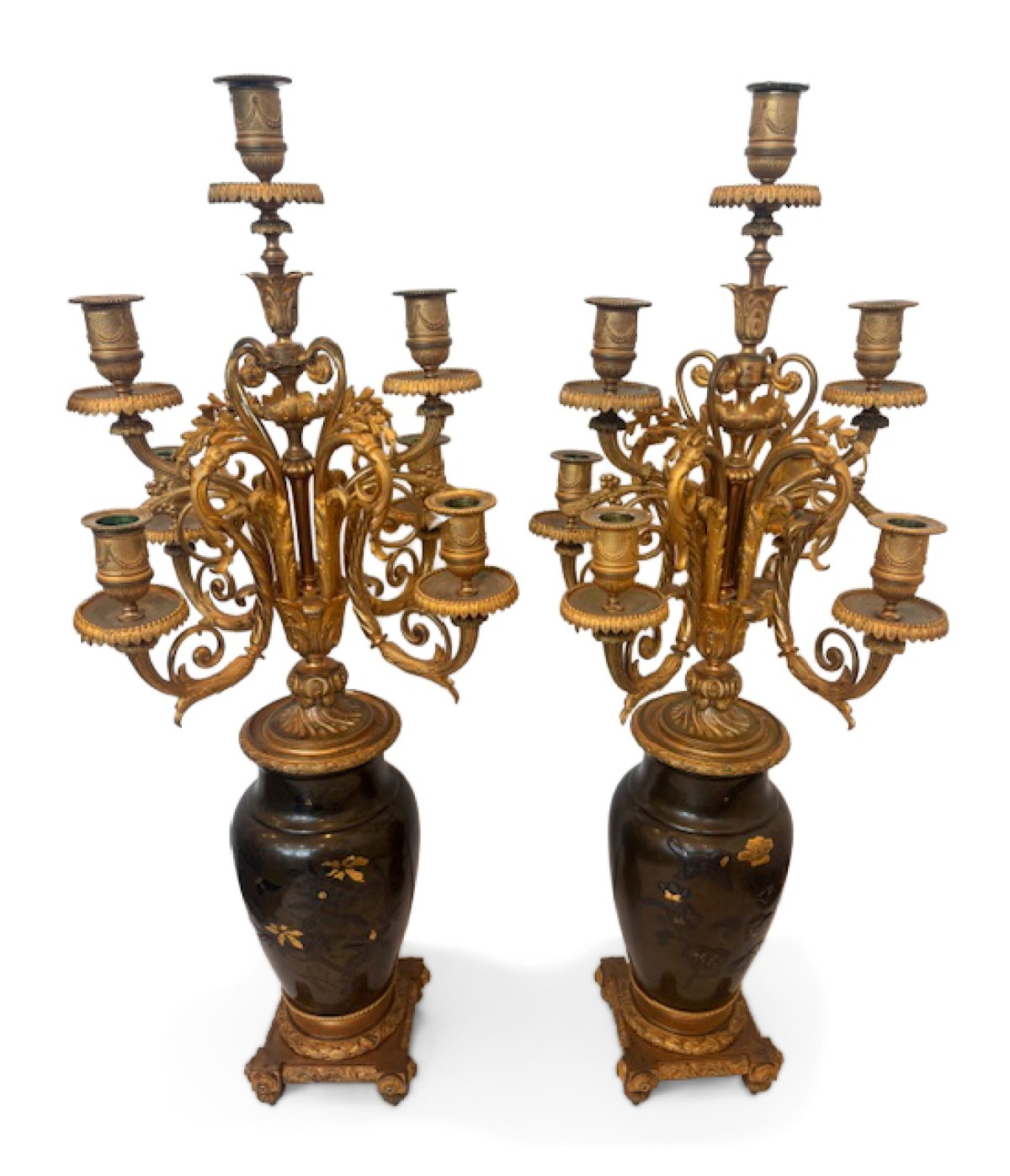 French victorian gitl candelabra with a japanese vase