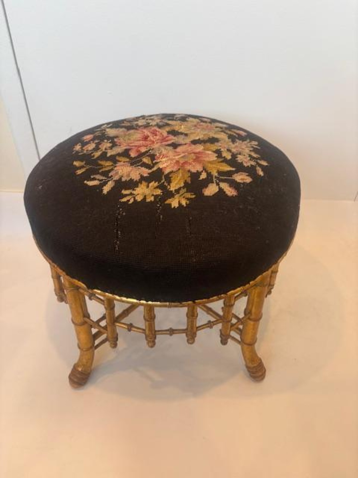 Faux bamboo needlepoint stool 2