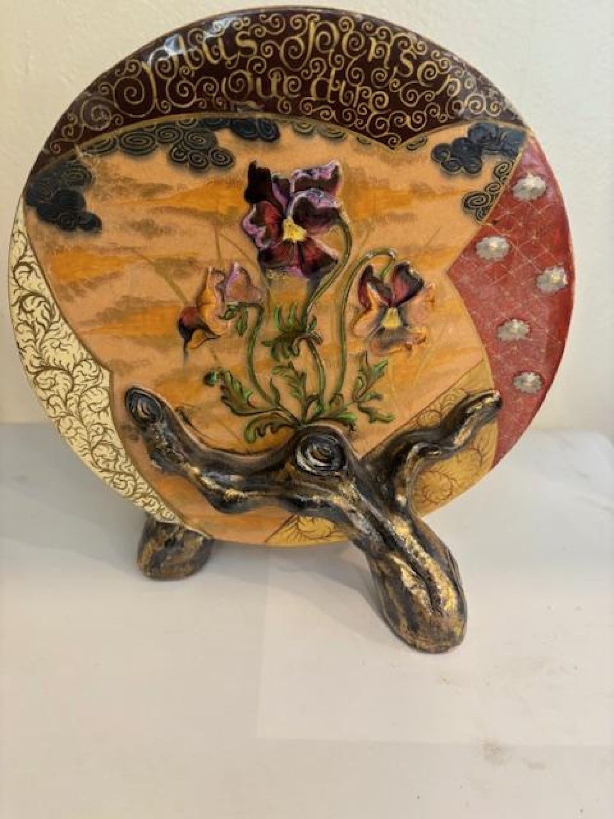 Art nouveau glazed earthenware vase signed galle