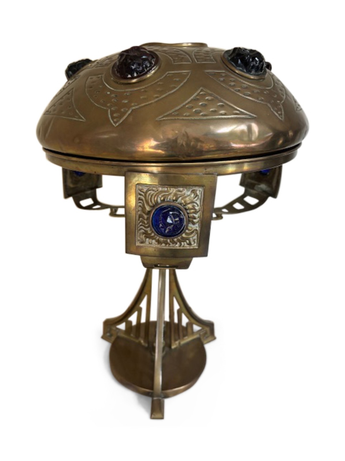Austrian successionist brass and glass jewel lamp