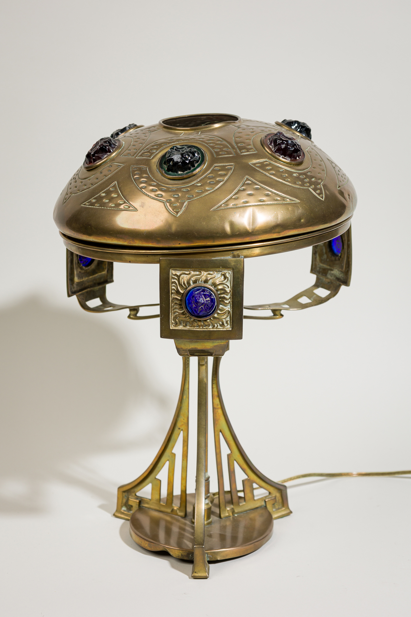 Austrian successionist brass and glass jewel lamp