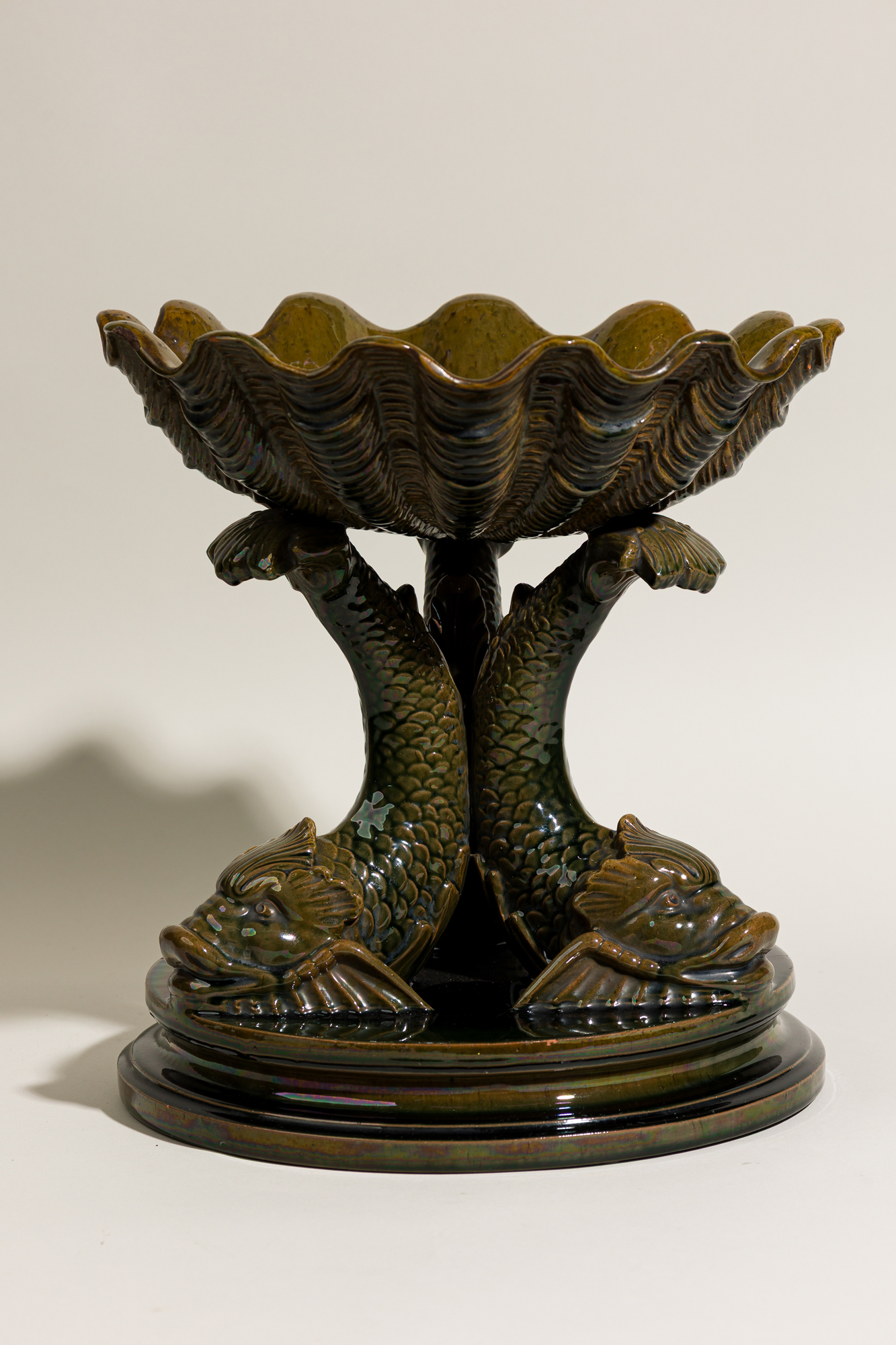English regency green porcelain dophin centerpiece