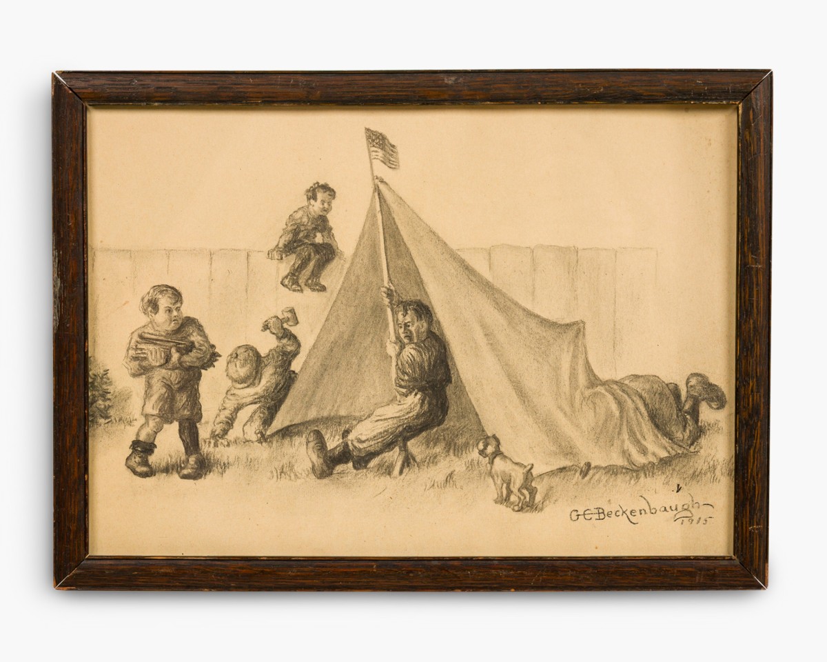 American camping scene with young boys