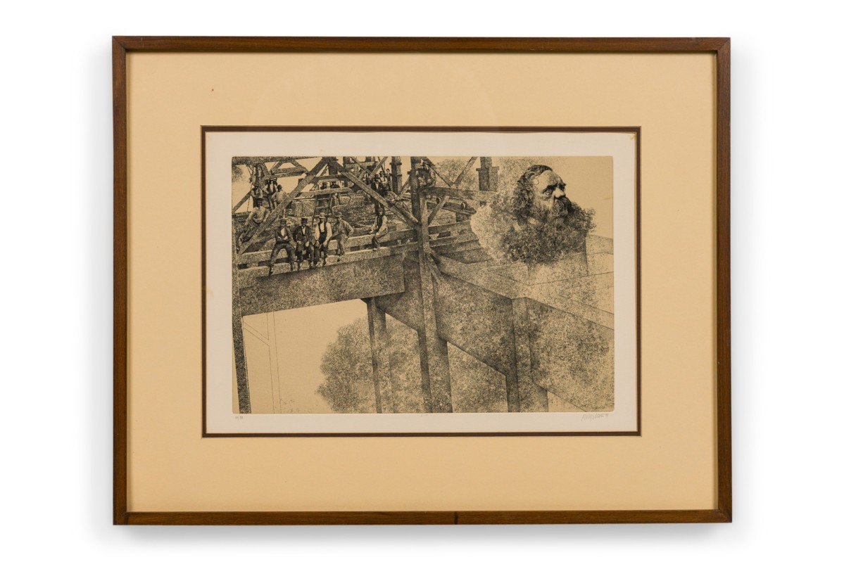 P w milton wpa lithograph of construction workers