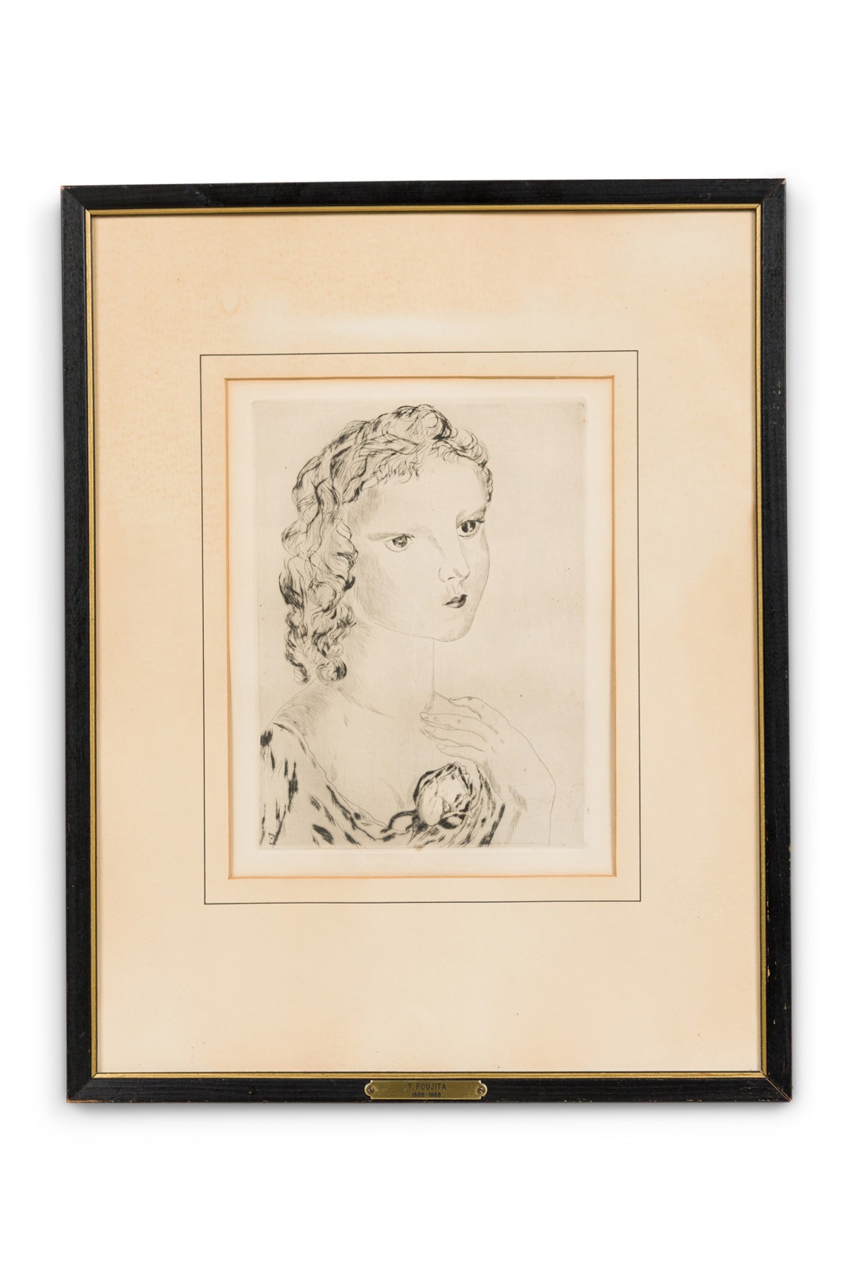 Foujita etching of a young girl