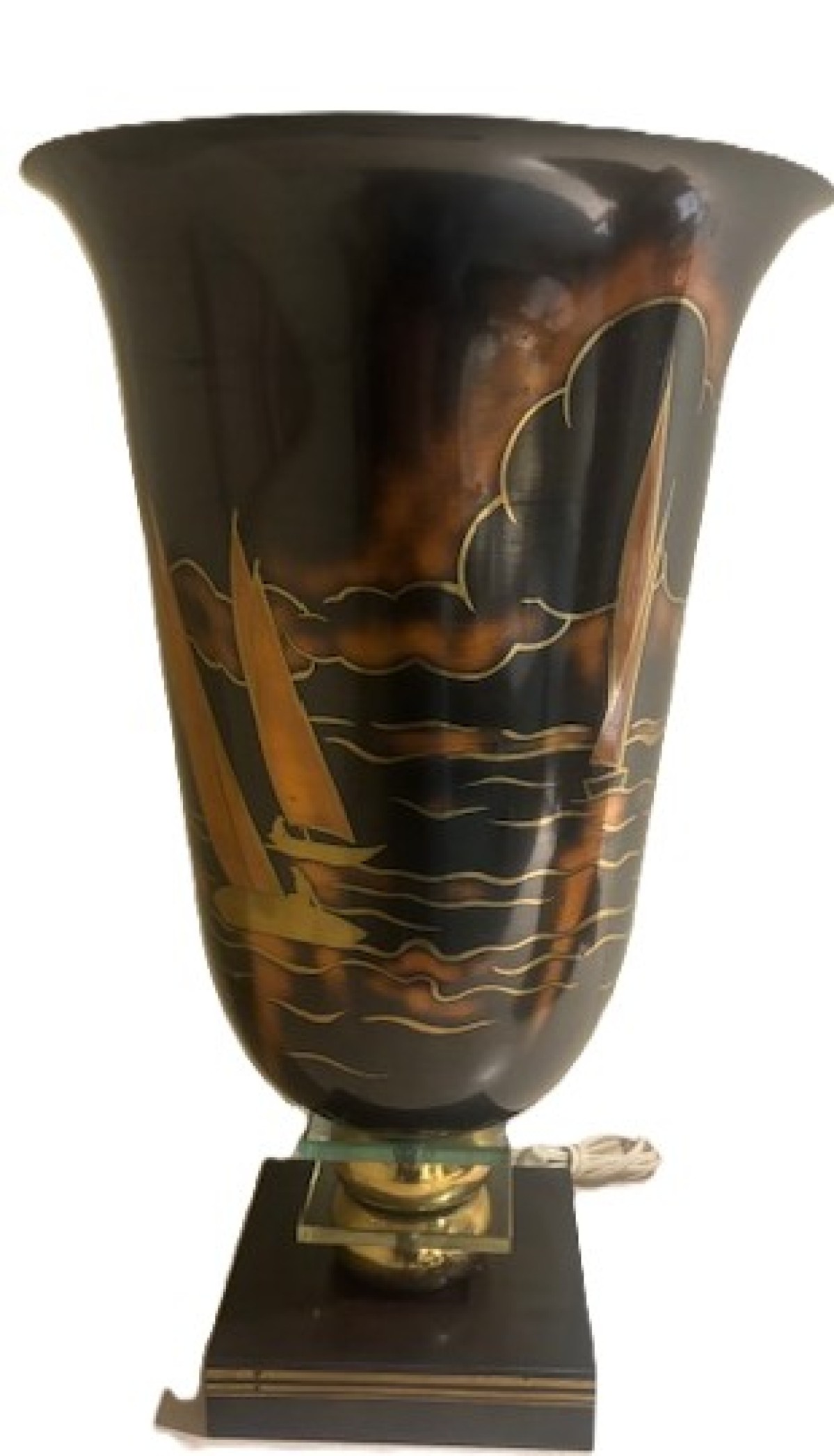 Art deco metal uplight lamp with sailboats