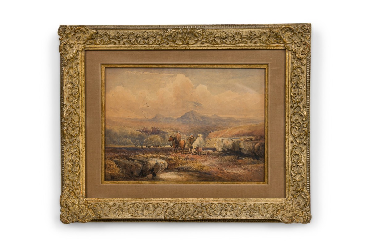 19th century watercolor with figures