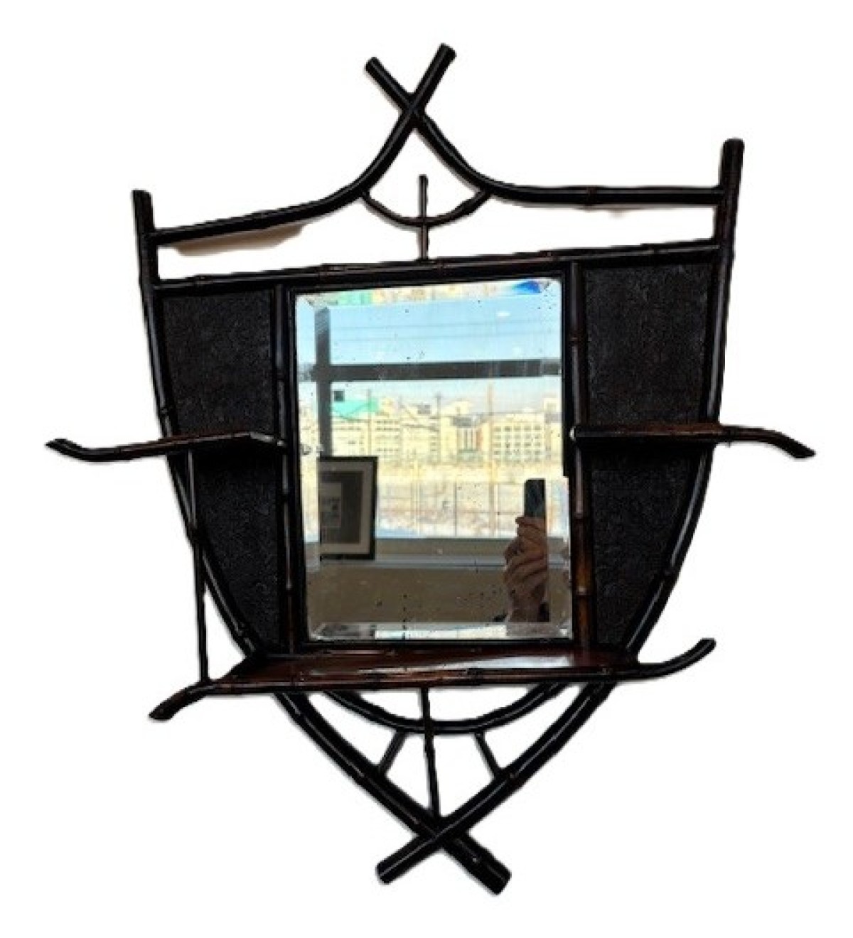 Bamboo wall shelf with mirror