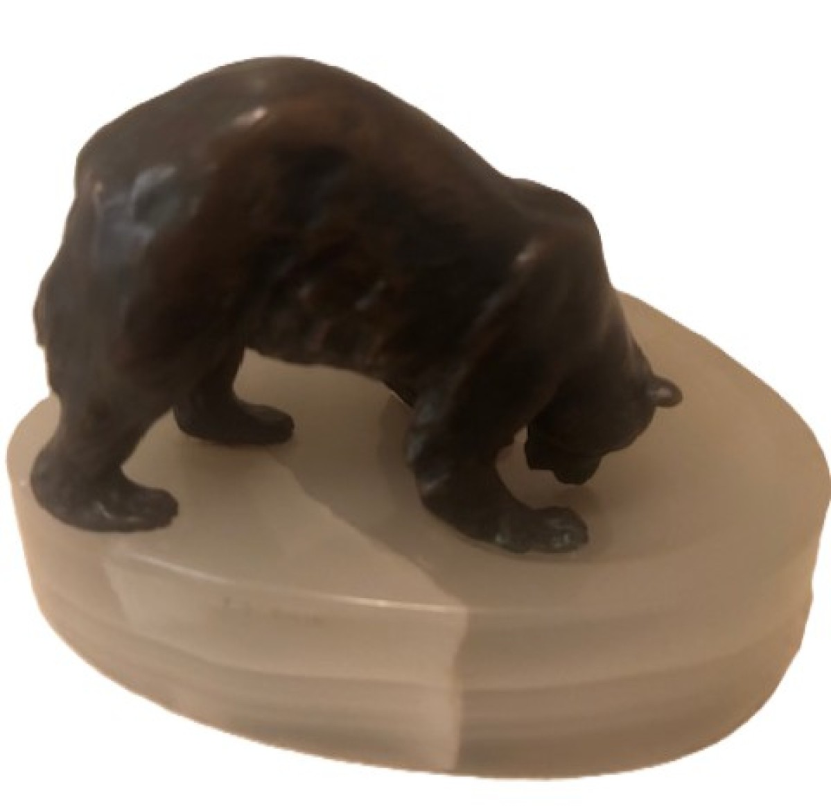 Onyx ashtray with a bronze bear