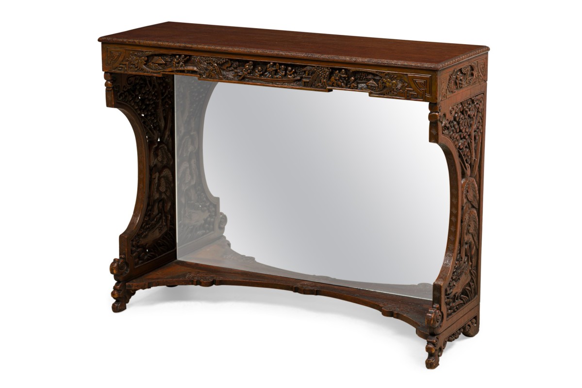 Asian hand carved mirrored console table