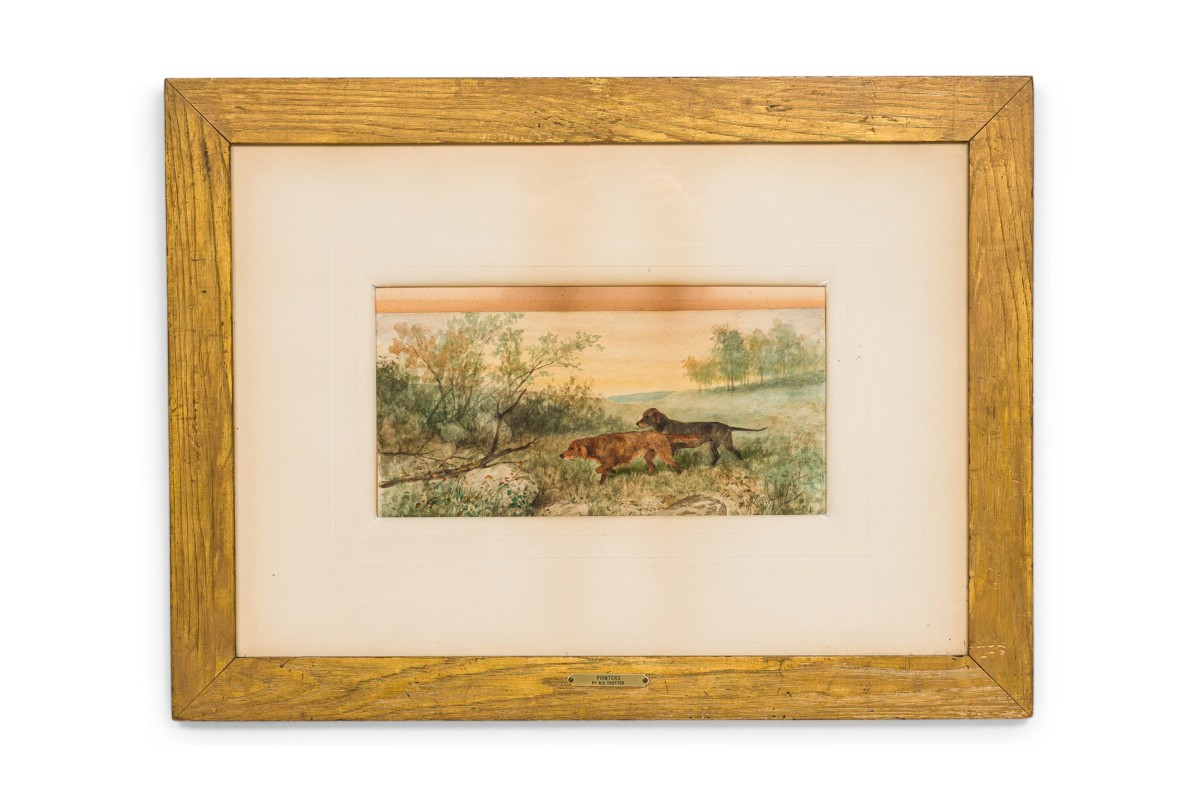 American watercolor with 2 dogs trotter