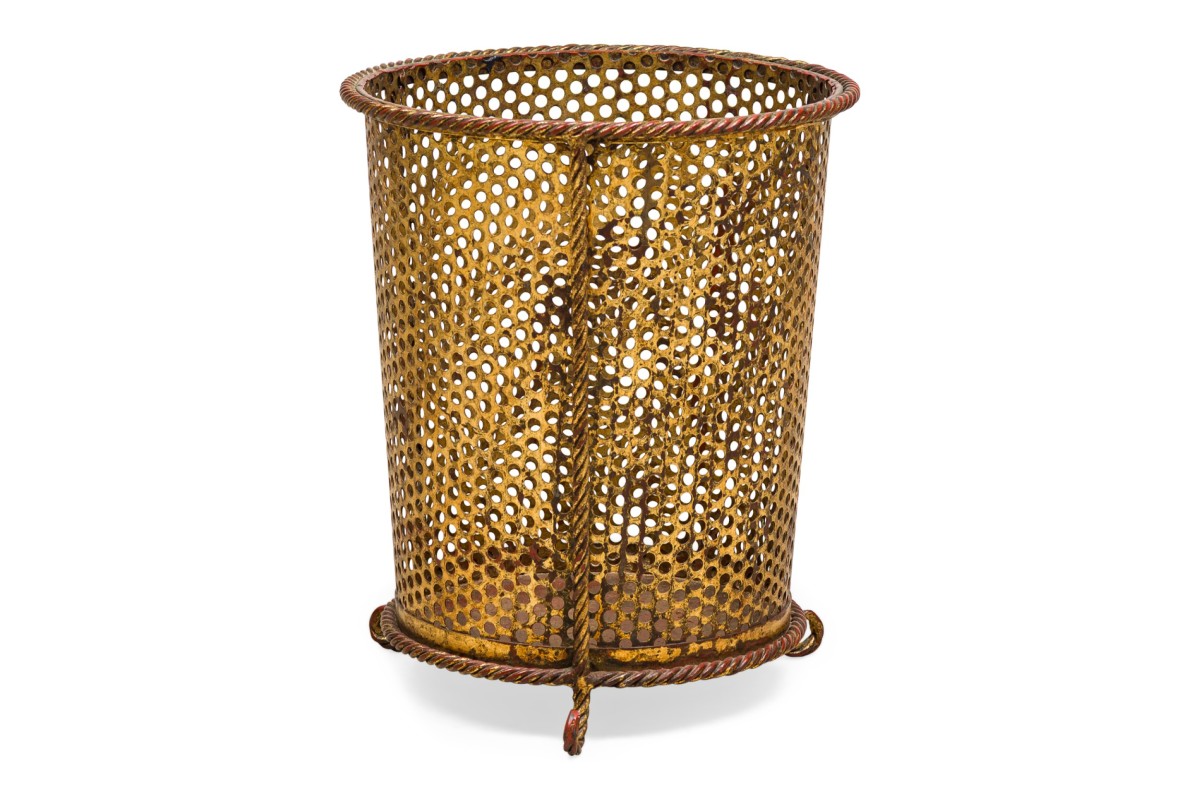 Gilt metal rope trim waste paper basket