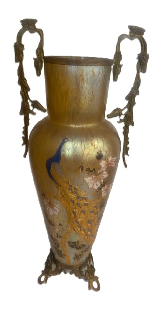 Loetz vase with peacock and handles 1