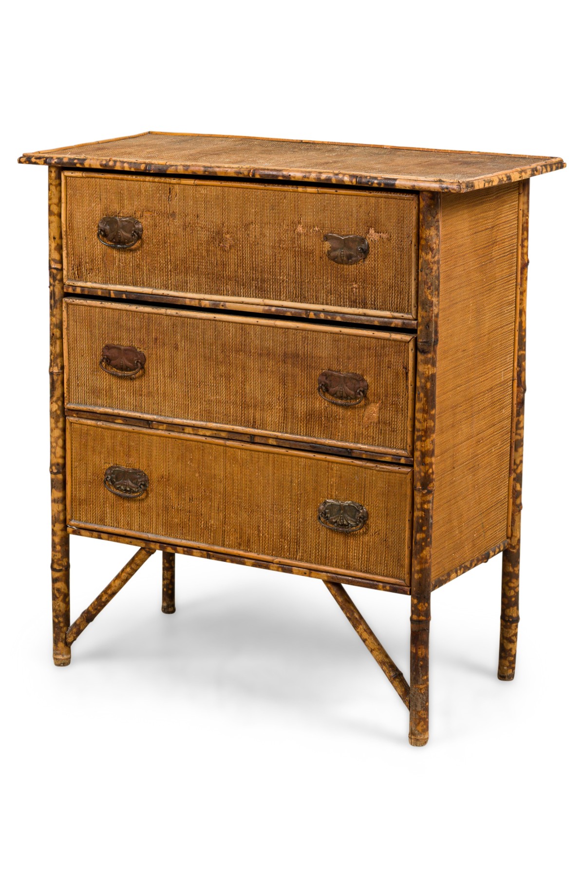Bamboo and woven rattan veneer drawer chest of drawers