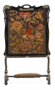 Victorian papier mache lacquered fire screen